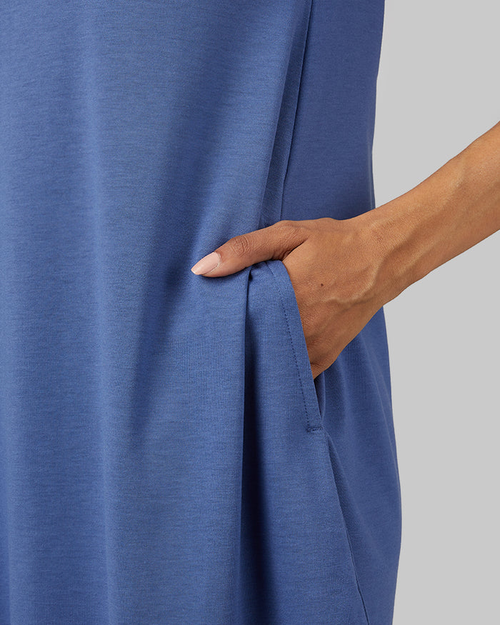 32 Degrees Bijou Blue _ Women's soft Knit Pocket Dress {model: Jess is 5'11"and size 4 wearing size S}{bottom}{right} {bottom}{right}