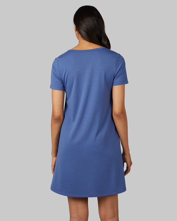 32 Degrees Bijou Blue _ Women's soft Knit Pocket Dress {model: Jess is 5'11"and size 4 wearing size S}{bottom}{right} {bottom}{right}