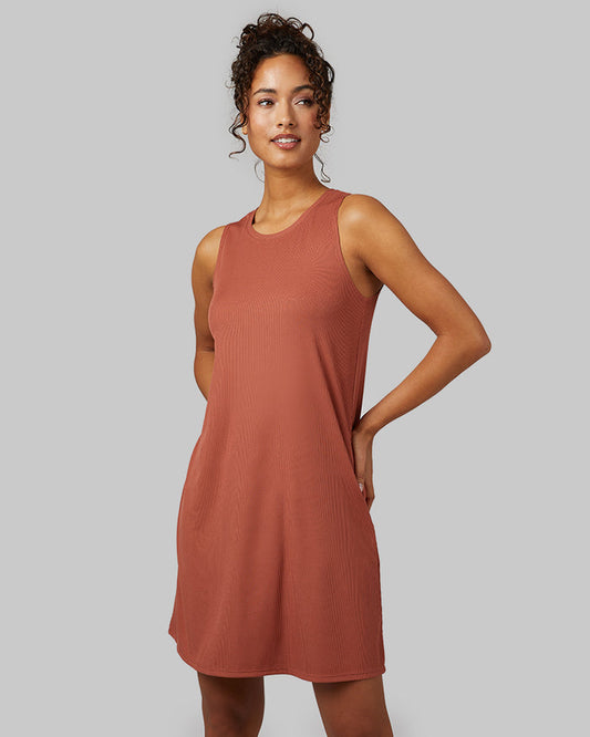 32 Degrees Mahogany _ Women's soft Rib Tank swing Dress {model: Meli is 5'9"and size 4 wearing size S}{bottom}{right} {bottom}{right}
