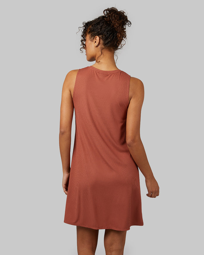 32 Degrees Mahogany _ Women's soft Rib Tank swing Dress {model: Meli is 5'9"and size 4 wearing size S}{bottom}{right} {bottom}{right}