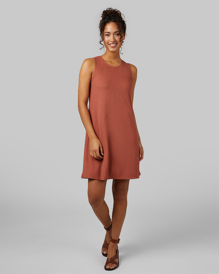 32 Degrees Mahogany _ Women's soft Rib Tank swing Dress {model: Meli is 5'9"and size 4 wearing size S}{bottom}{right} {bottom}{right}