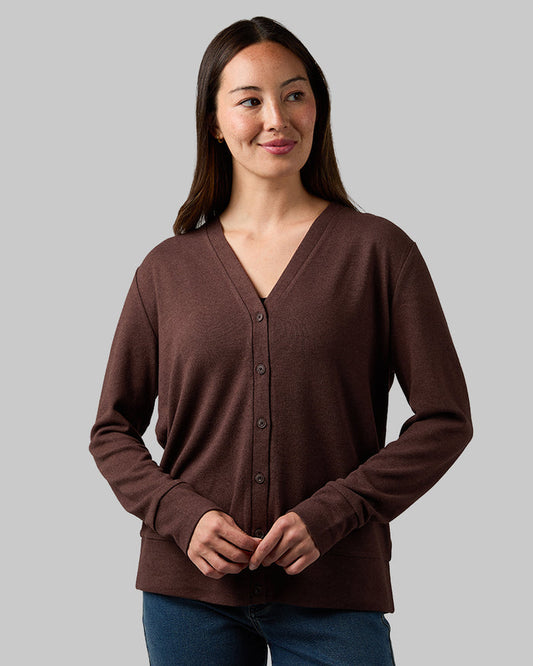 32 Degrees Brown Heather _ Women's soft sweater Knit Cardigan {model: Selina is 5'7"and size 4 wearing size S}{bottom}{right} {bottom}{right}