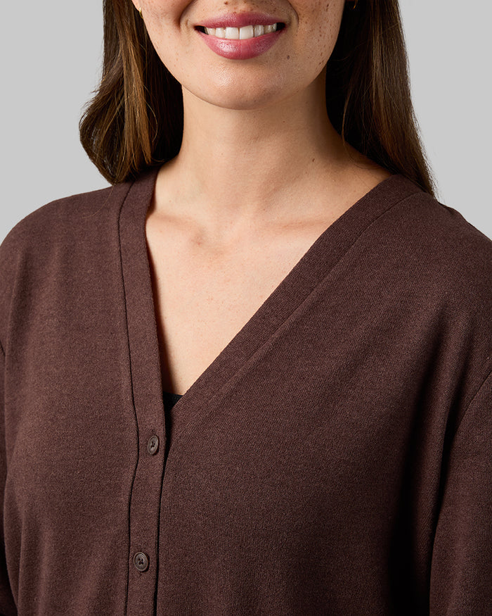 32 Degrees Brown Heather _ Women's soft sweater Knit Cardigan {model: Selina is 5'7"and size 4 wearing size S}{bottom}{right} {bottom}{right}