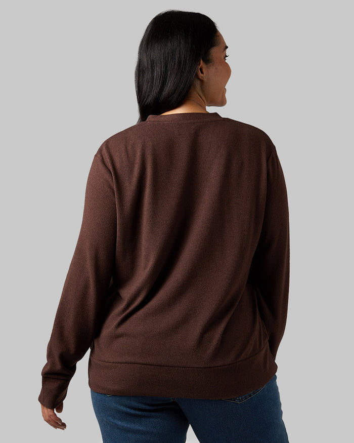 32 Degrees Brown Heather _ Women's soft sweater Knit Cardigan {model: Amanda is 5'8"and size 14 wearing size L}{bottom}{right} {bottom}{right}
