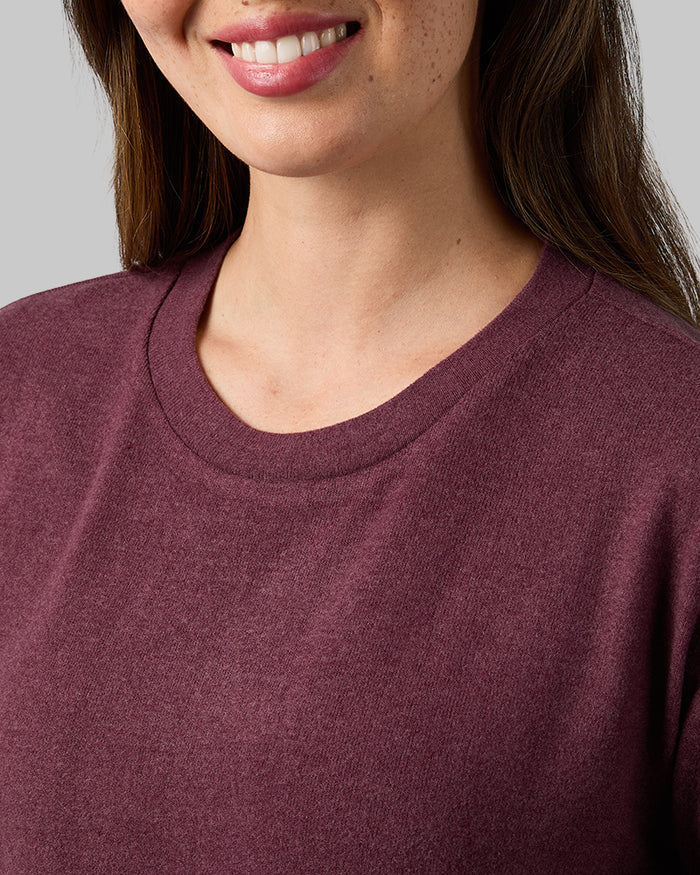 32 Degrees Eggplant Heather _ Women's soft sweater Knit Crew Top {model: Selina is 5'7"and size 4 wearing size S}{bottom}{right} {bottom}{right}