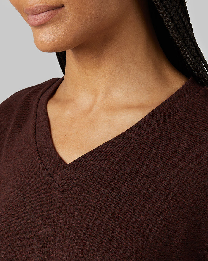 32 Degrees Rum Heather _ Women's soft sweater Knit Vneck Top {model: Dido is 5'9"and size 4 wearing size S}{bottom}{right} {bottom}{right}