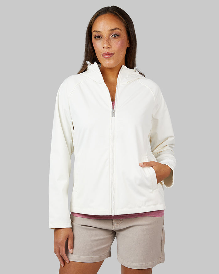 32 Degrees Cream _ Women’s Hooded softshell Jacket {model: Shelby is 5'9"and size 4 wearing size S}{bottom}{right} {bottom}{right}