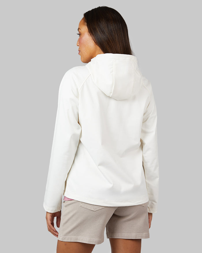 32 Degrees Cream _ Women’s Hooded softshell Jacket {model: Shelby is 5'9"and size 4 wearing size S}{bottom}{right} {bottom}{right}