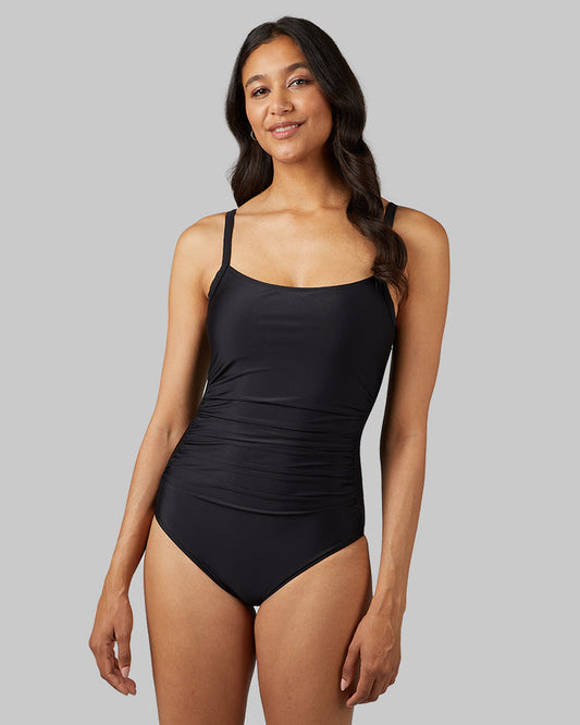 32 Degrees Black _ Women's One Piece swimsuit {model: Jess is 5'11"and size 4 wearing size S}{bottom}{right} {bottom}{right}