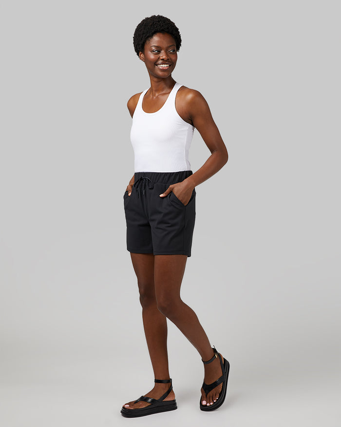 32 Degrees Black Women's Stretch Active Short {model: Wemi is 5'10"and size 4 wearing size S}{bottom}{right} {bottom}{right}