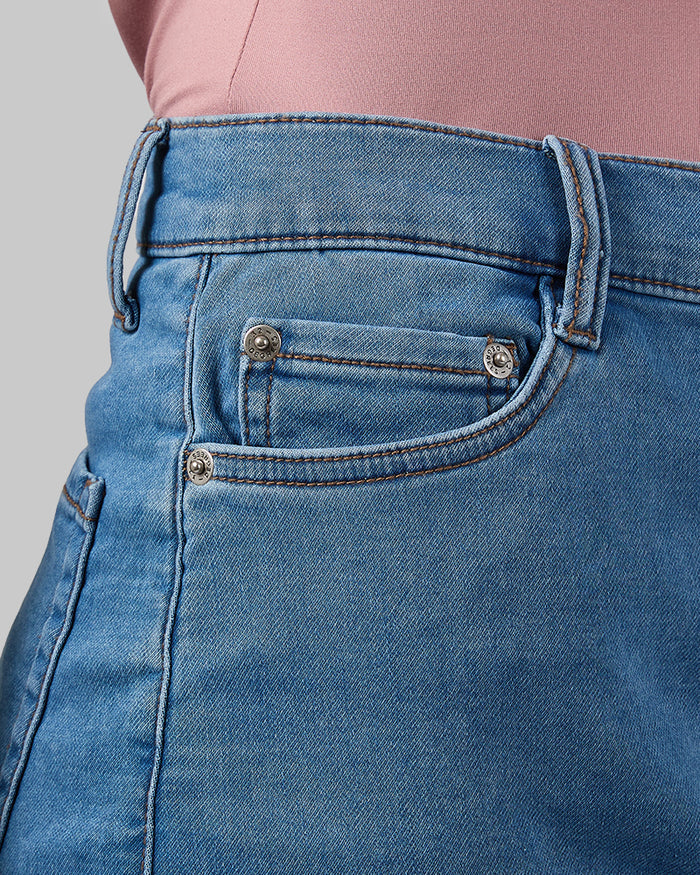 32 Degrees Medium Indigo Wash _ Women's stretch Comfort Jean skirt {model: Alison is 5'9.5"and size S wearing size 4}{bottom}{right} {bottom}{right}