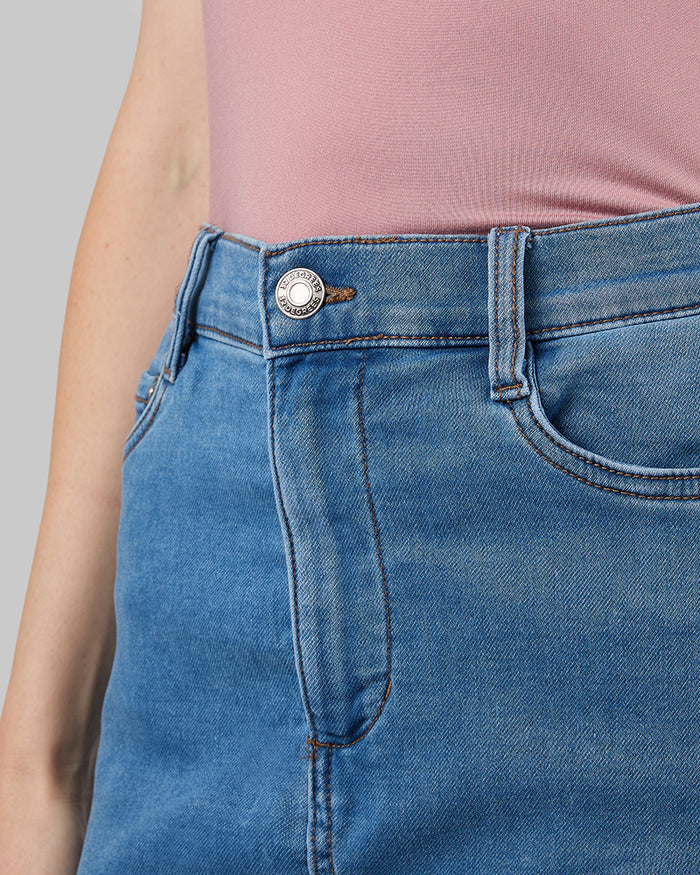 32 Degrees Medium Indigo Wash _ Women's stretch Comfort Jean skirt {model: Alison is 5'9.5"and size S wearing size 4}{bottom}{right} {bottom}{right}