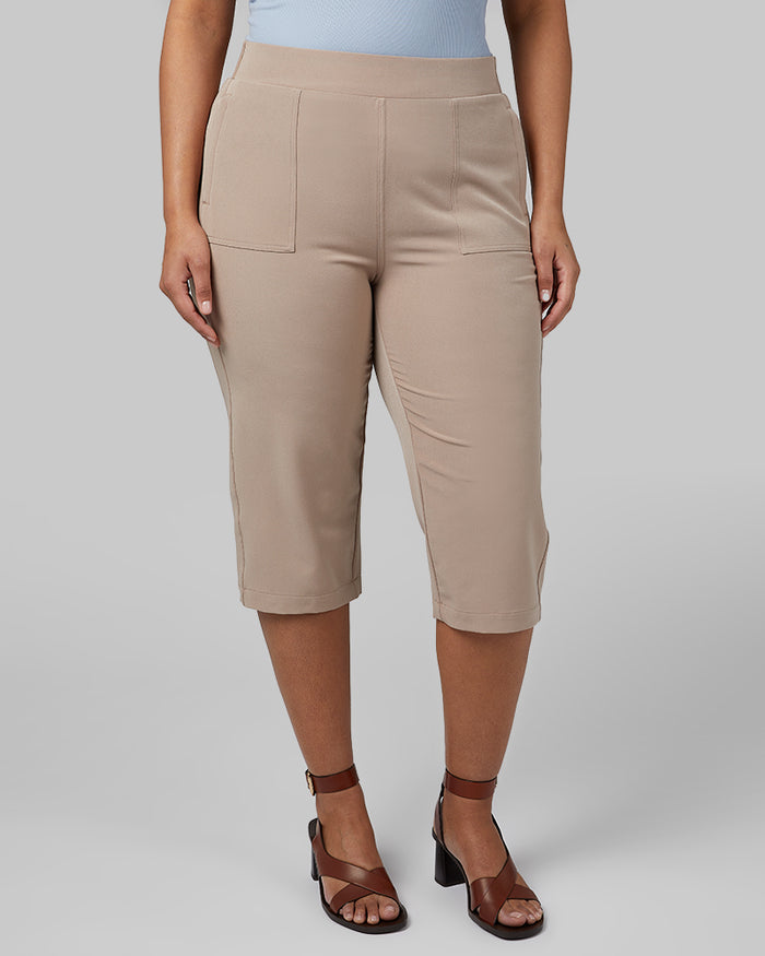 32 Degrees Mocha Meringue _ Women's stretch Woven Capri {model: Aimee is 5'9"and size 12, wearing size L}{bottom}{right} {bottom}{right}