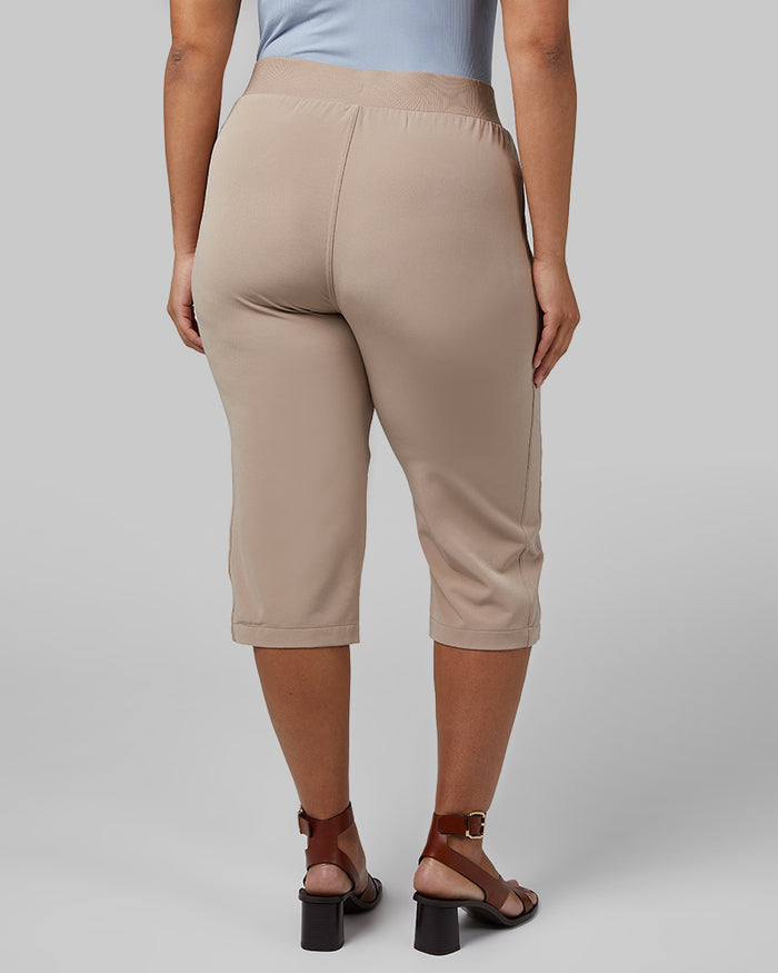32 Degrees Mocha Meringue _ Women's stretch Woven Capri {model: Aimee is 5'9"and size 12, wearing size L}{bottom}{right} {bottom}{right}