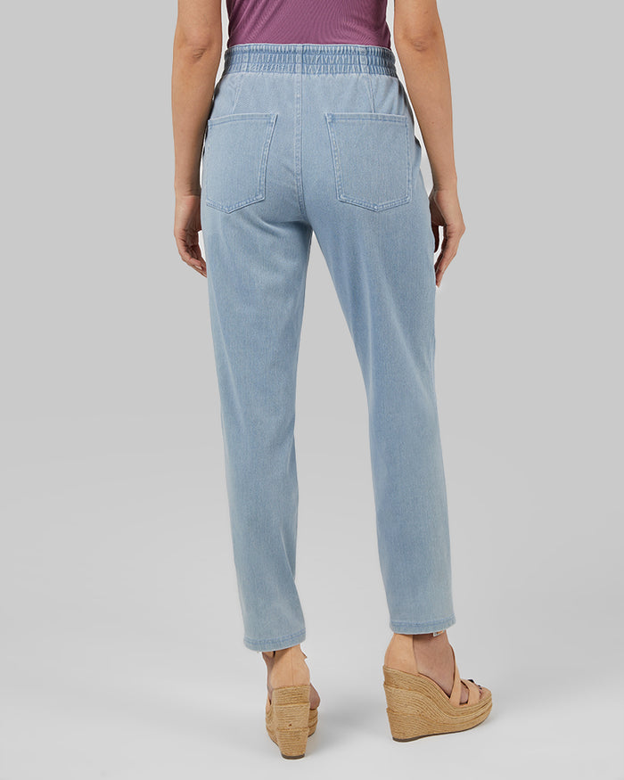32 Degrees Light Blue _ Women's  “sweatpant” Ankle Jean {model: Bruna is 5'8"and size 4 wearing size S}{bottom}{right} {bottom}{right}