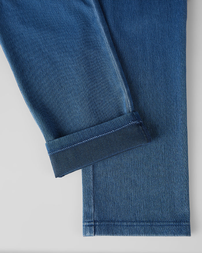 32 Degrees Medium Denim _ Women's  “sweatpant” Ankle Jean {model: Kathie is 5'9"and size 4 wearing size S}{bottom}{right} {bottom}{right}