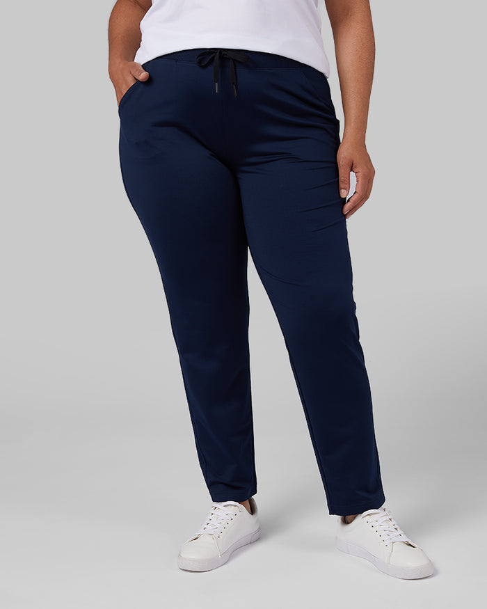 32 Degrees Dress Blue _ Women's Ultra-Comfy Everyday Pant {model: Genny is 5'8" and size 12-14, wearing size L}{bottom}{right}{bottom}{right}