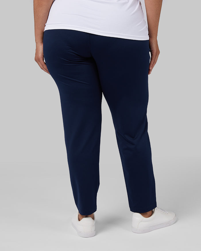 32 Degrees Dress Blue _ Women's Ultra-Comfy Everyday Pant {model: Genny is 5'8" and size 12-14, wearing size L}{bottom}{right}{bottom}{right}