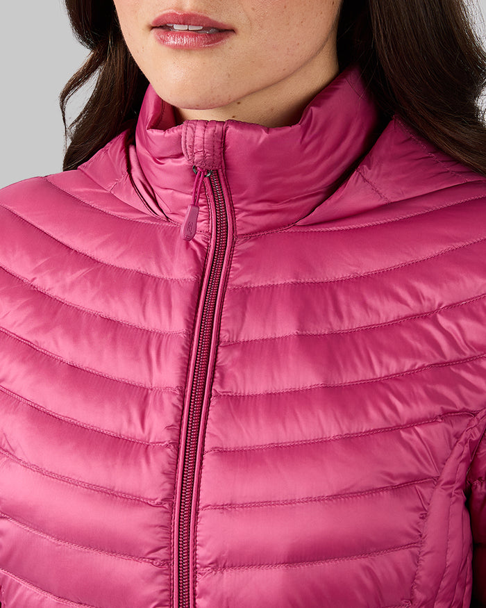 32 Degrees Malaga _ Women's Ultra-Light Down Packable 3/4 Jacket {model: MK is 5'9" and size 4, wearing size S}{bottom}{right} {bottom}{right}