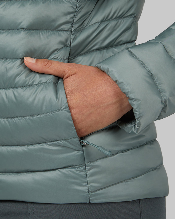32 Degrees Chinois Green _ Women's Ultra-Light Down Packable Jacket {model: Renee is 5'9", wearing size S}{bottom}{right} {bottom}{right}
