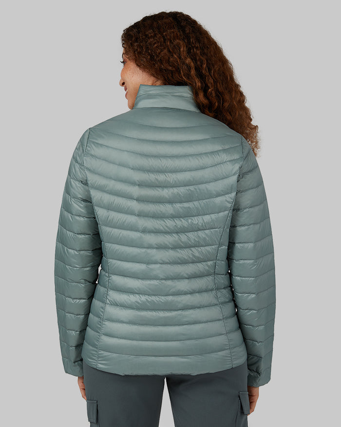 32 Degrees Chinois Green _ Women's Ultra-Light Down Packable Jacket {model: Renee is 5'9", wearing size S}{bottom}{right} {bottom}{right}
