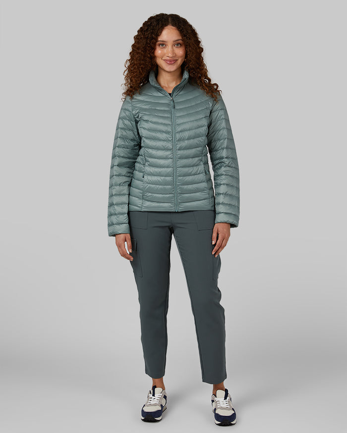 32 Degrees Chinois Green _ Women's Ultra-Light Down Packable Jacket {model: Renee is 5'9", wearing size S}{bottom}{right} {bottom}{right}