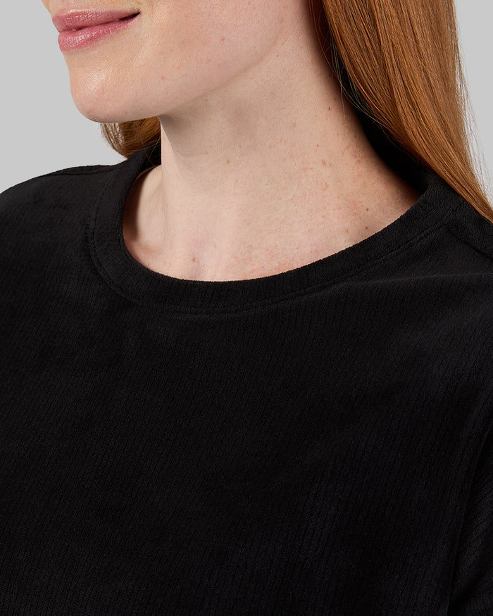 32 Degrees Black _ Women's Velour Luxe Rib Crew Top {model: Alison is 5'9.5"and size 4 wearing size S}{bottom}{right} {bottom}{right}