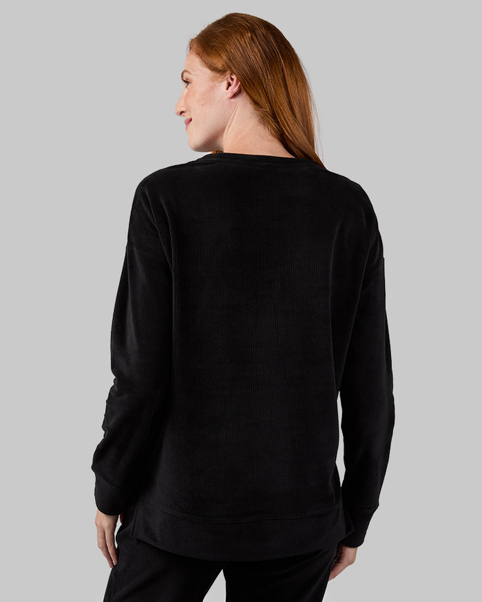 32 Degrees Black _ Women's Velour Luxe Rib Crew Top {model: Alison is 5'9.5"and size 4 wearing size S}{bottom}{right} {bottom}{right}