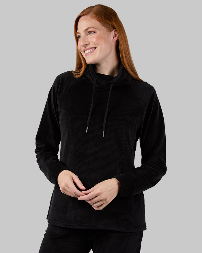 32 Degrees Black _ Women's Velour Luxe Rib Funnel Neck Top {model: Alison is 5'9.5" and size 4 wearing size S}{bottom}{right} {bottom}{right}