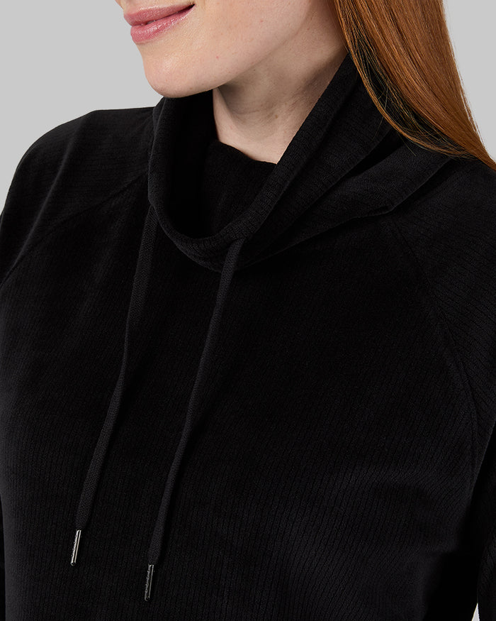 32 Degrees Black _ Women's Velour Luxe Rib Funnel Neck Top {model: Alison is 5'9.5" and size 4 wearing size S}{bottom}{right} {bottom}{right}