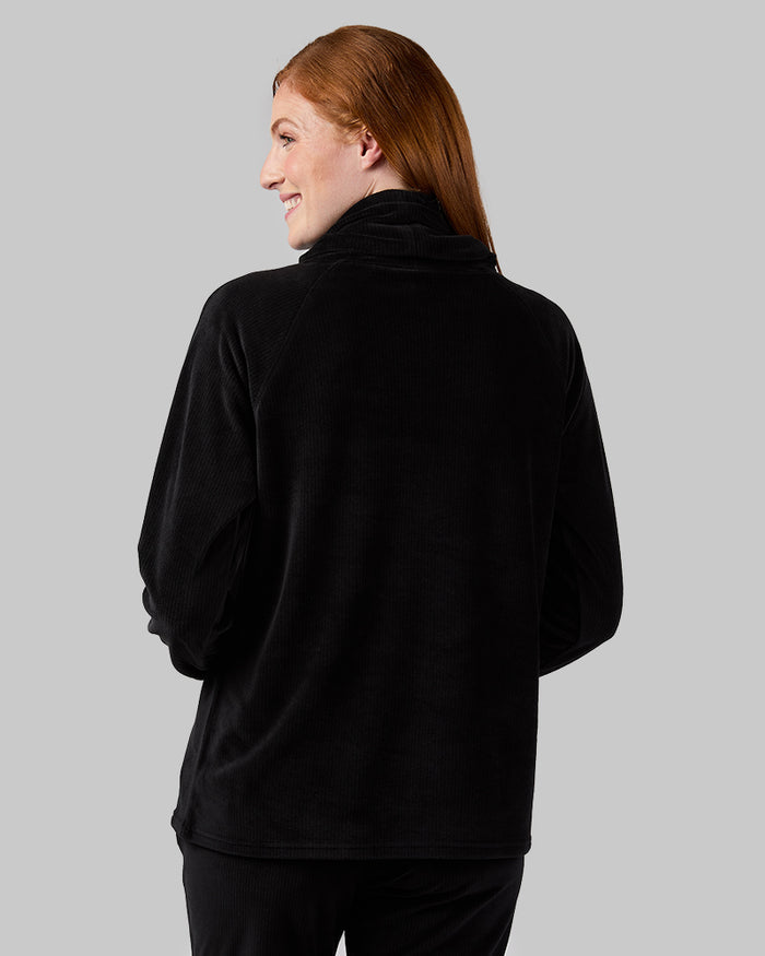 32 Degrees Black _ Women's Velour Luxe Rib Funnel Neck Top {model: Alison is 5'9.5" and size 4 wearing size S}{bottom}{right} {bottom}{right}