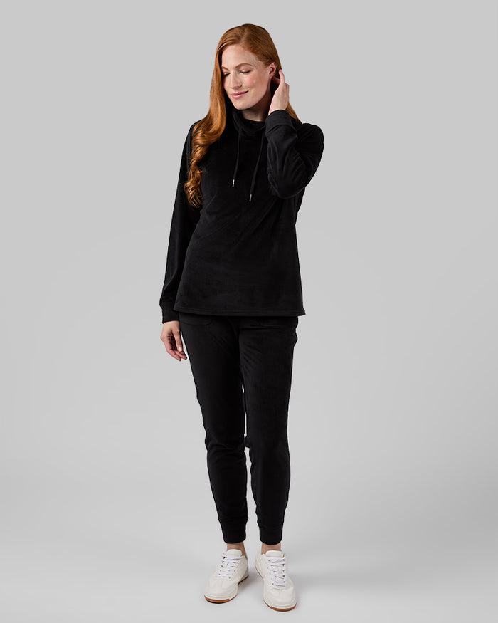 32 Degrees Black _ Women's Velour Luxe Rib Funnel Neck Top {model: Alison is 5'9.5" and size 4 wearing size S}{bottom}{right} {bottom}{right}