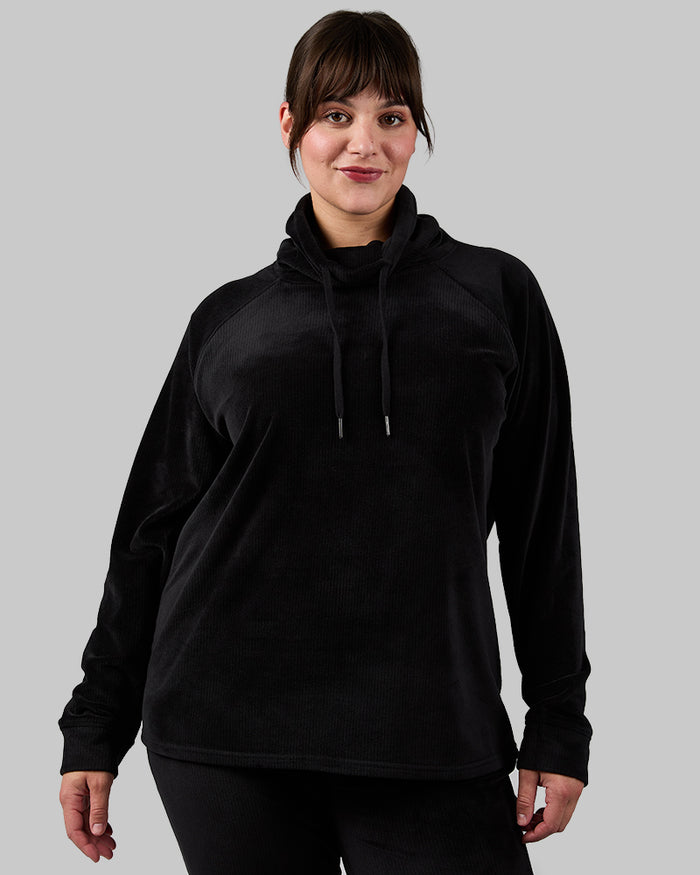 32 Degrees Black _ Women's Velour Luxe Rib Funnel Neck Top {model: Avery is 5'5" and size 12 wearing size L}{bottom}{right} {bottom}{right}