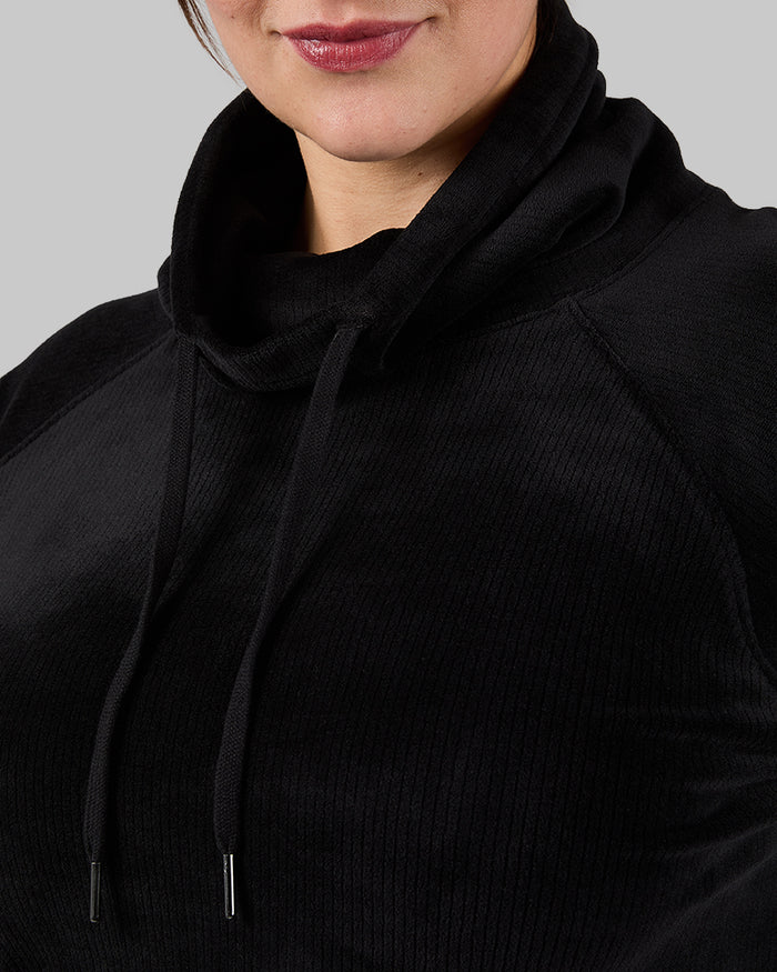 32 Degrees Black _ Women's Velour Luxe Rib Funnel Neck Top {model: Avery is 5'5" and size 12 wearing size L}{bottom}{right} {bottom}{right}