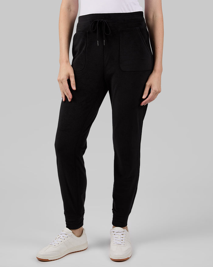 32 Degrees Black _ Women's Velour Luxe Rib Jogger {model: Alison is 5'9.5" and size 4 wearing size S}{bottom}{right} {bottom}{right}