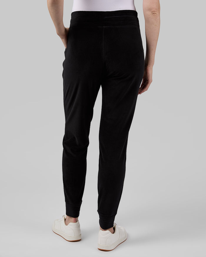 32 Degrees Black _ Women's Velour Luxe Rib Jogger {model: Alison is 5'9.5" and size 4 wearing size S}{bottom}{right} {bottom}{right}