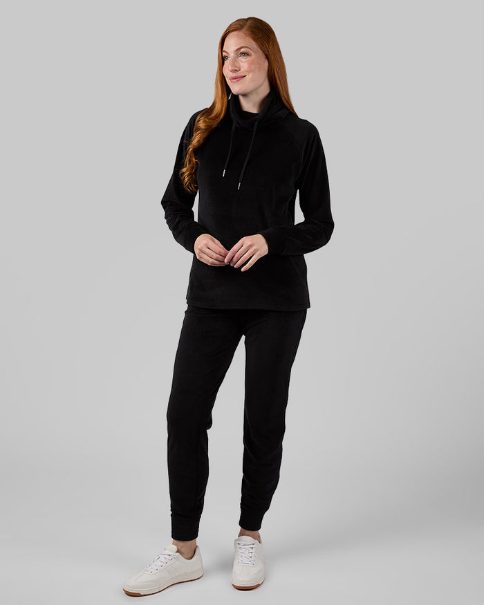 32 Degrees Black _ Women's Velour Luxe Rib Jogger {model: Alison is 5'9.5" and size 4 wearing size S}{bottom}{right} {bottom}{right}