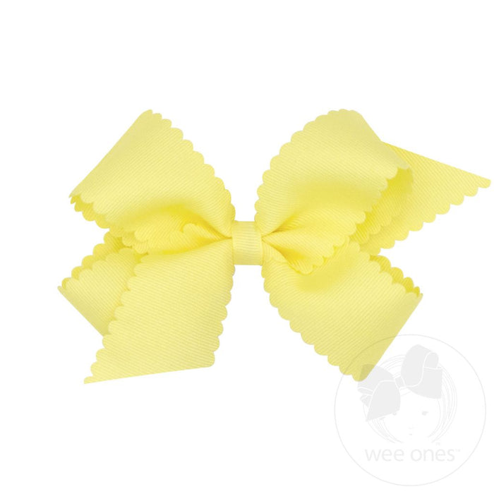 Yellow Grosgrain Hair Bow with Scalloped Edge