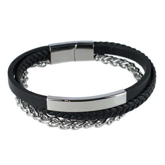 Zaid Metal and Leather Triple Strand Secure Clasp Bracelet
