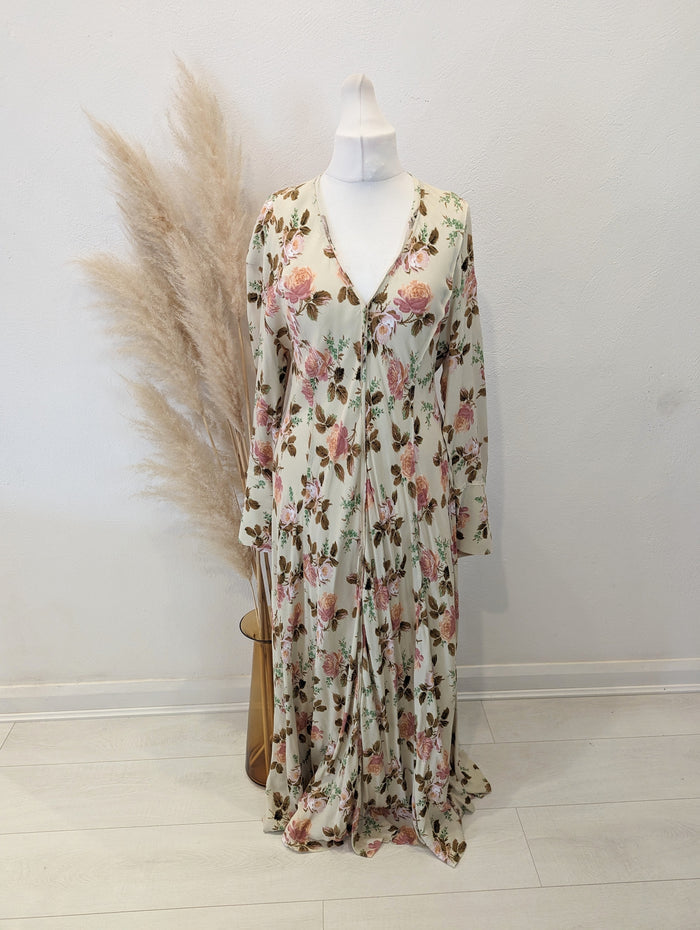 Zara Cream Floral Maxi Dress L RRP £59.99