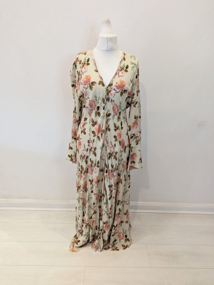Zara Cream Floral Maxi Dress L RRP £59.99