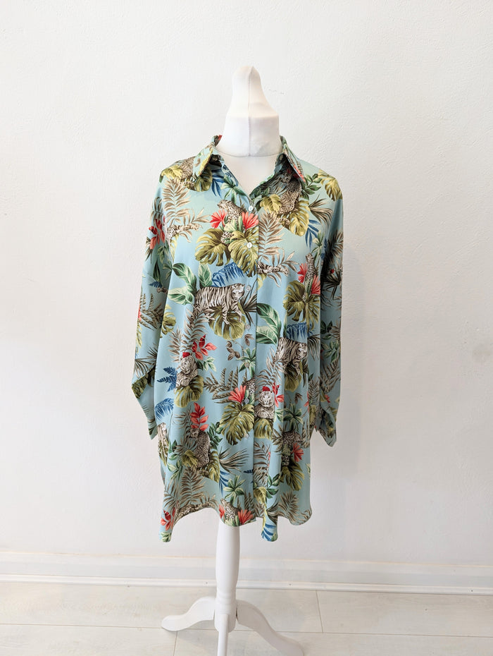 Zara Green Tiger Print Shirt L RRP £25.99