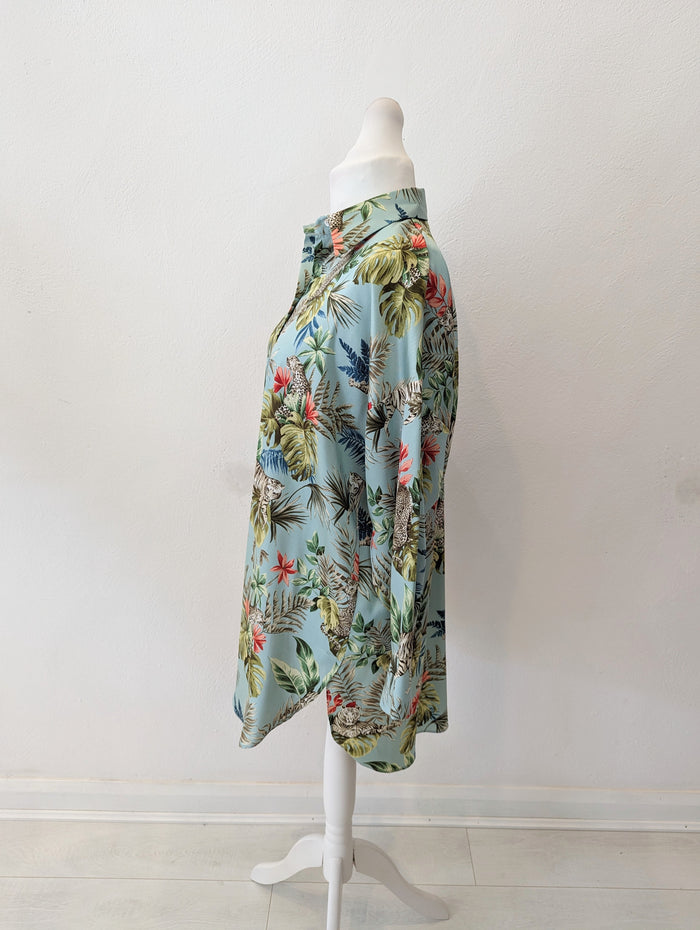 Zara Green Tiger Print Shirt L RRP £25.99