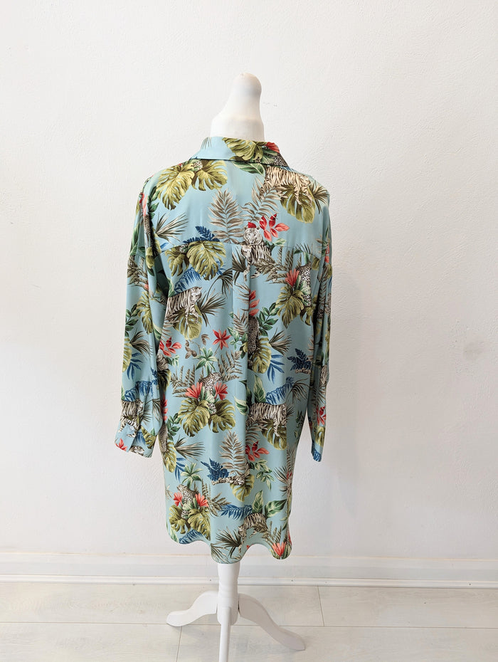 Zara Green Tiger Print Shirt L RRP £25.99