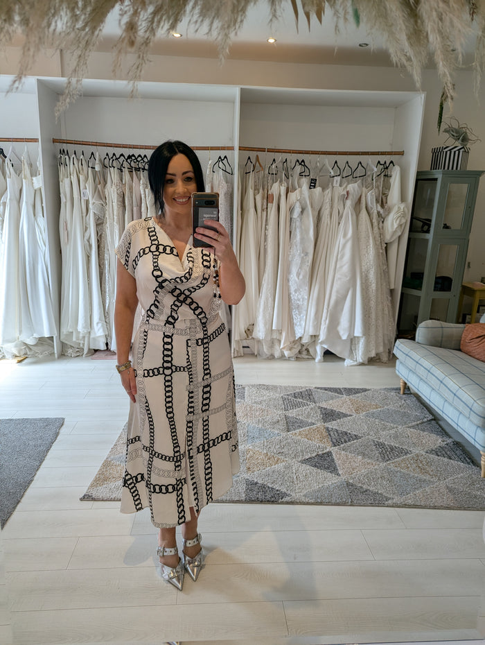 Zara white chain print dress M