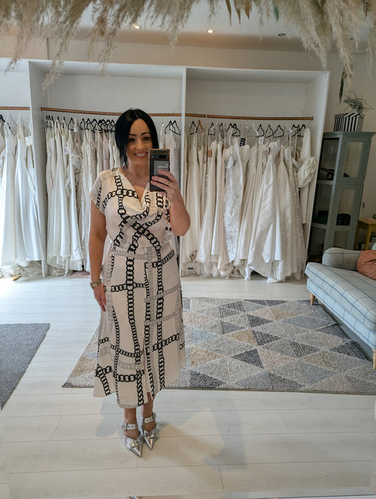 Zara white chain print dress M