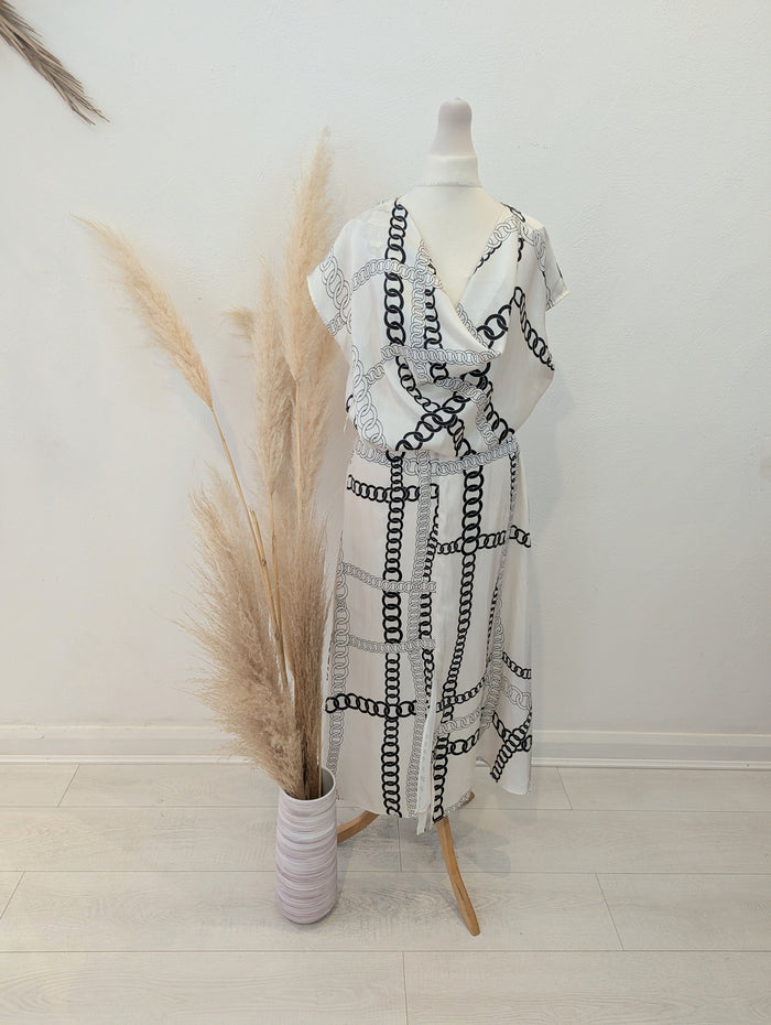 Zara white chain print dress M