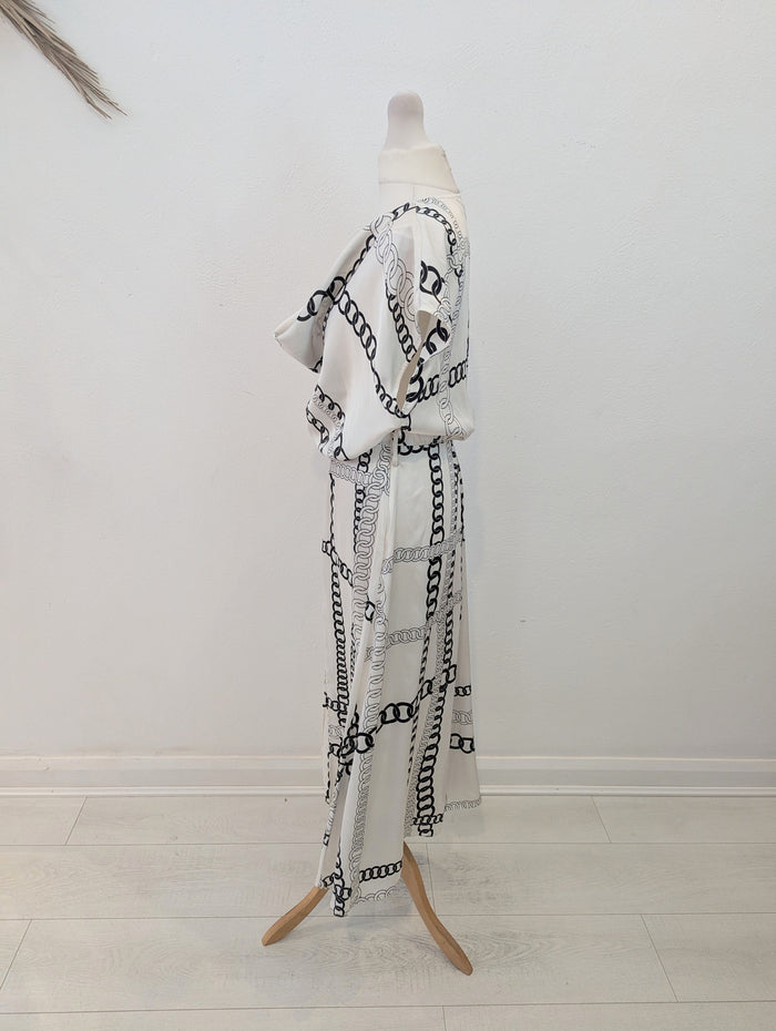 Zara white chain print dress M