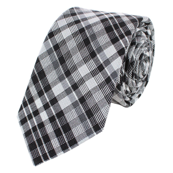 Zeno Black and White Patterned Busienss Wool Blend Necktie